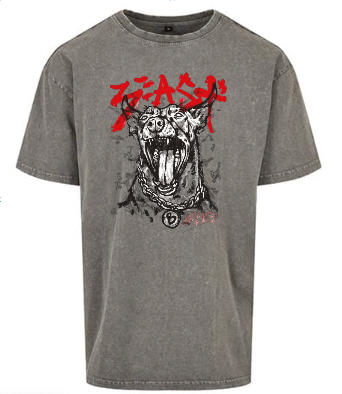 T-shirt Dog Acid Wash Oversize Grey