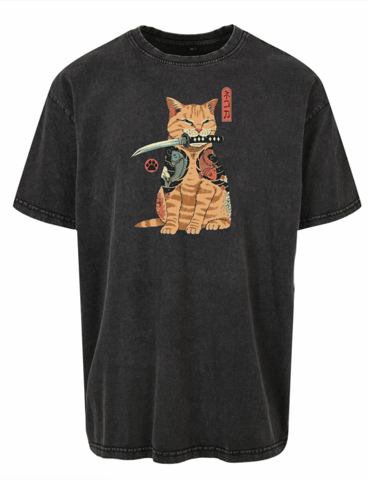 T-shirt Yakusa Cat Acid Wash Oversize
