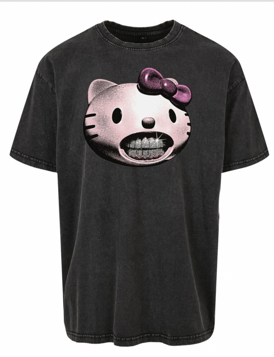T-shirt Kitty Grillz Acid Wash Oversize